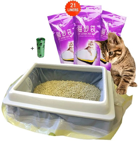 3 sacchi per gatto (21 pezzi) con corda e sacchetti per gatto, 915*457 mm per gatti di taglia media e grande, extra 1 rotolo di sacchetti per gatto (regalo)