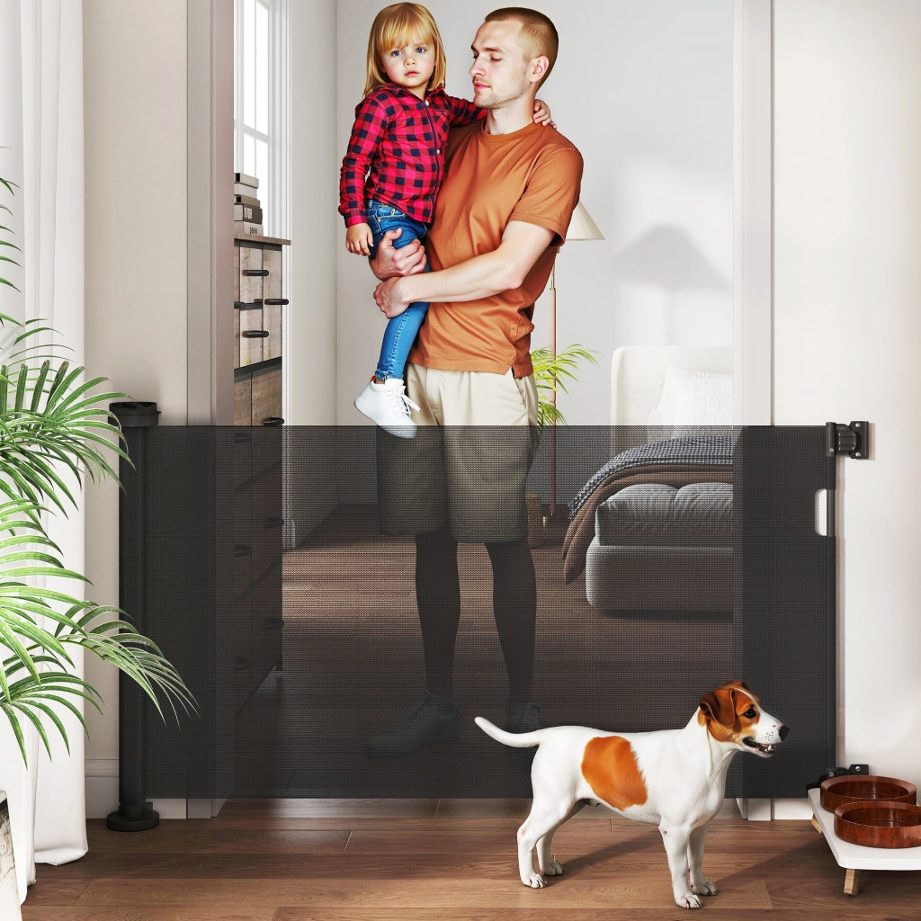 Barriera di Sicurezza per Cani Retrattile ¨C Minimal ¨C Nero 142x10x87 cm