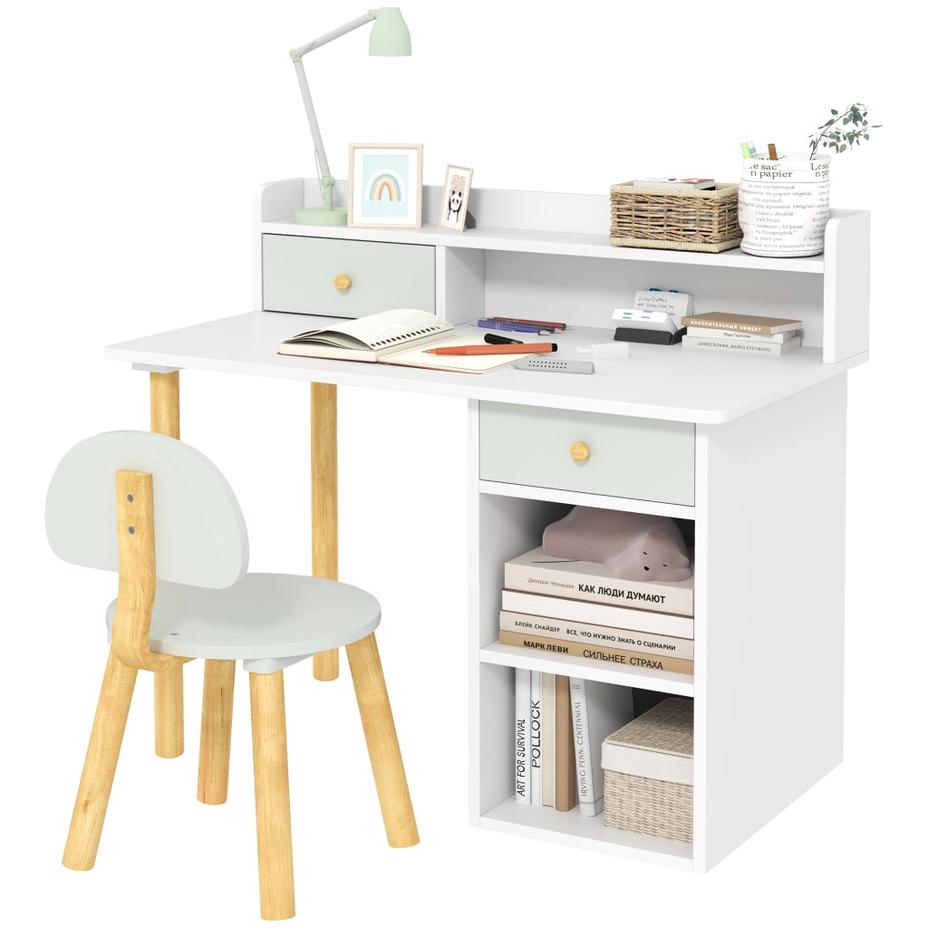 Scrivania per Bambini con Cassetti e Sedia ¨C Minimal ¨C Verde Chiaro e Bianco 90x50x75