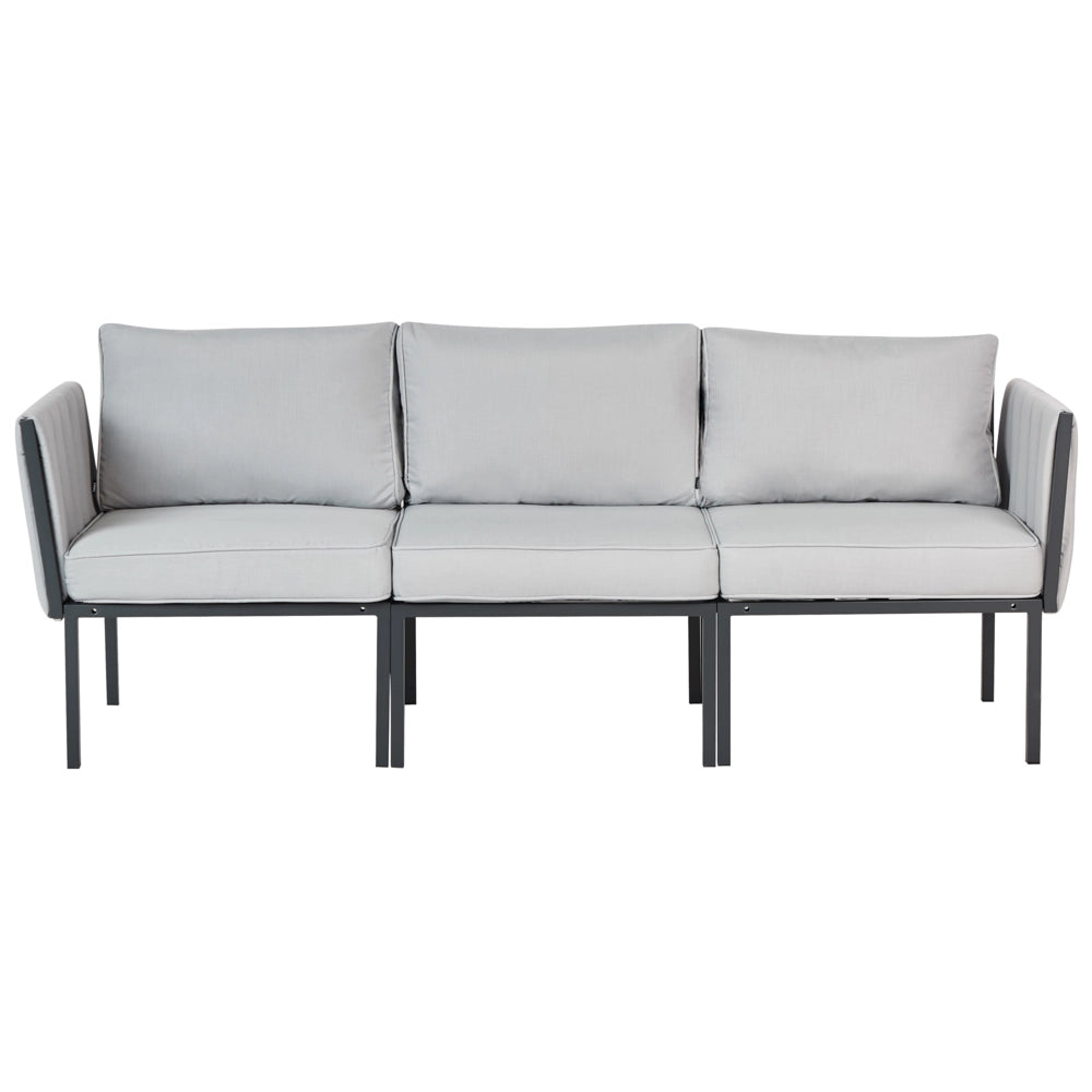 Set da giardino 5 posti con divano 2 poltrone grigio chiaro in acciaio con Cuscini