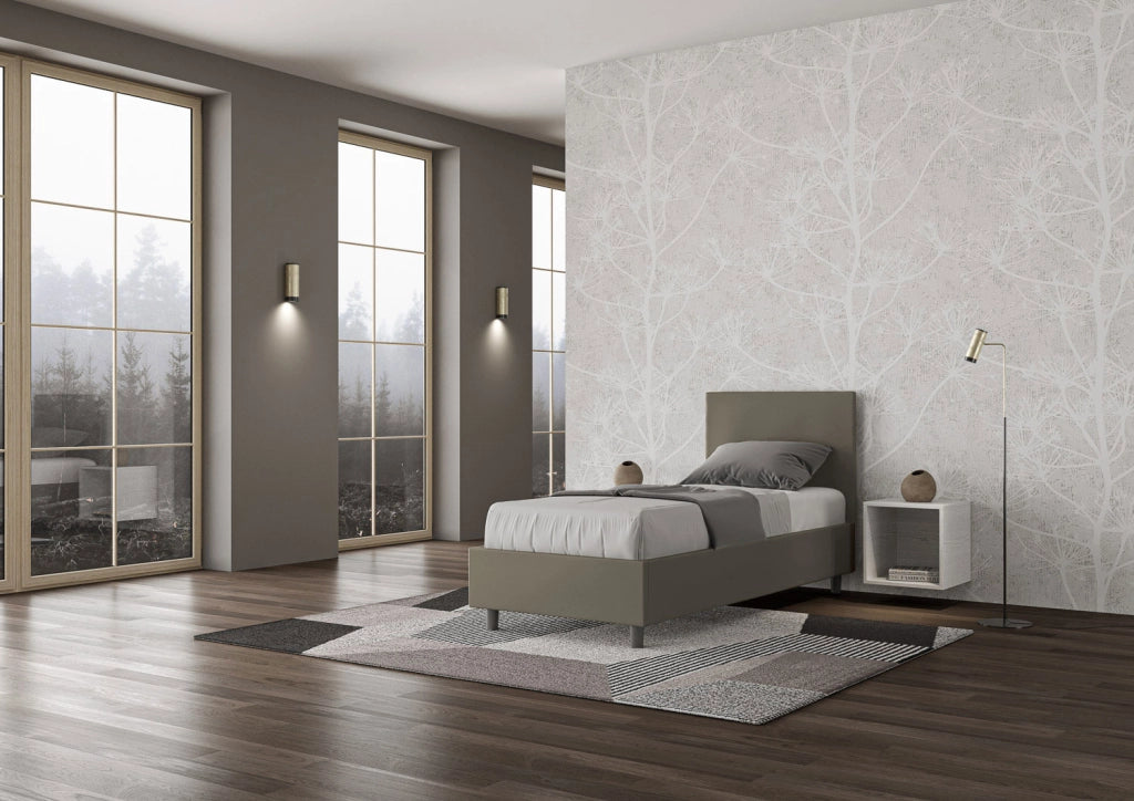 BS COM Letto singolo contenitore imbottito 80x210 similpelle cappuccino