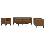 Set Divani Chesterfield 3pz Marrone in Similpelle Scamosciata