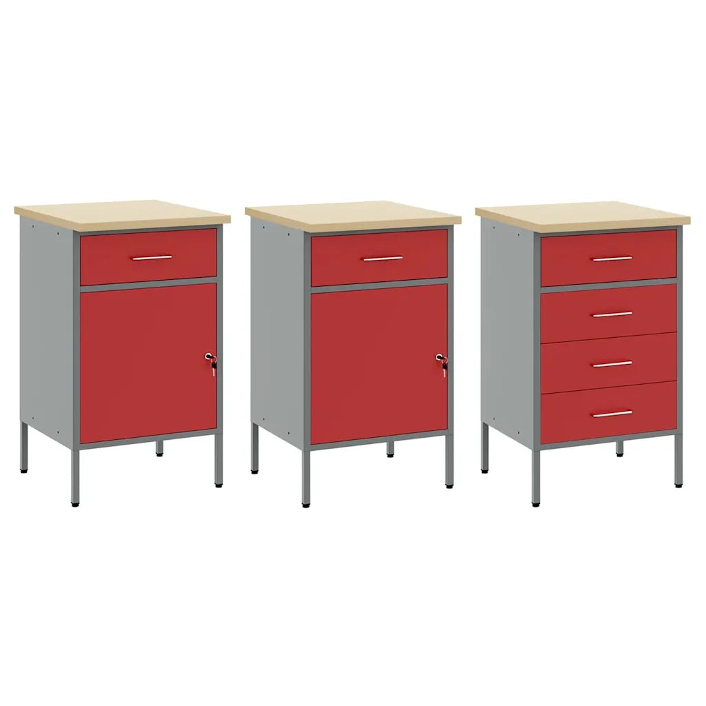 Mobile da lavoro 7 pcs Rosso Legno ingegnerizzato e acciaio 3321443