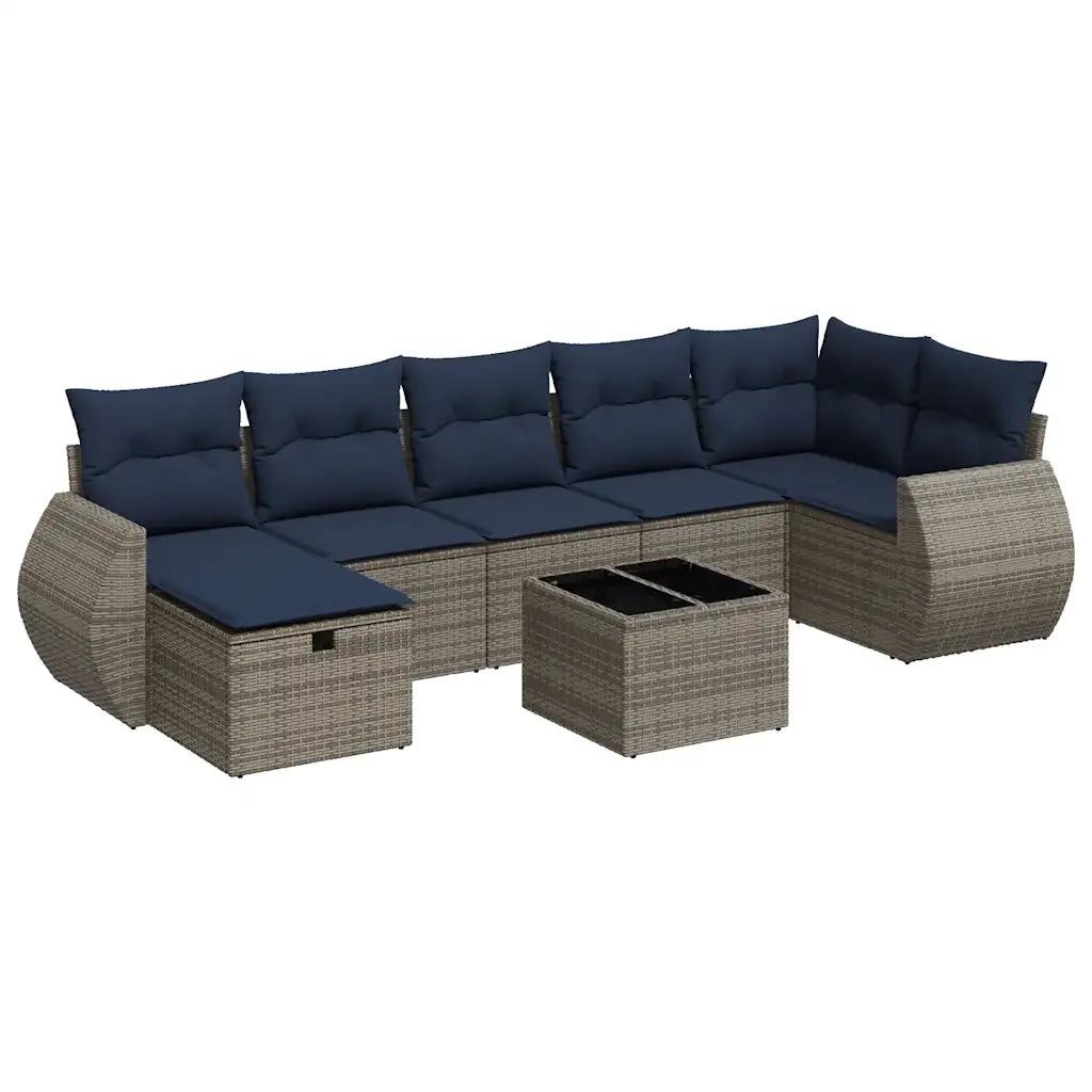 Set Divano da Giardino 8 pz con Cuscini Grigio in Polyrattan 3325617