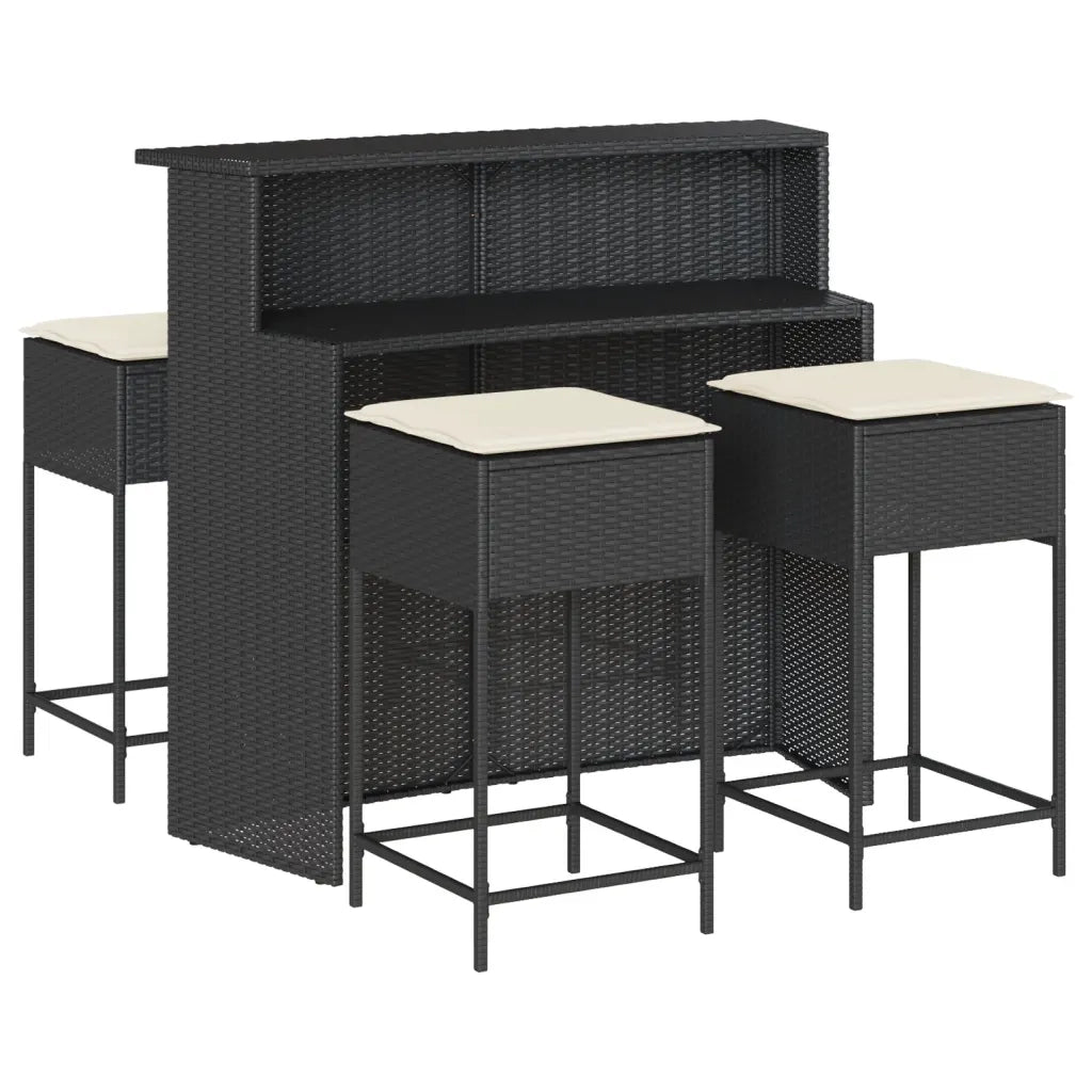 Set Bar da Giardino 5 pz con Cuscini in Polyrattan Nero 3261487