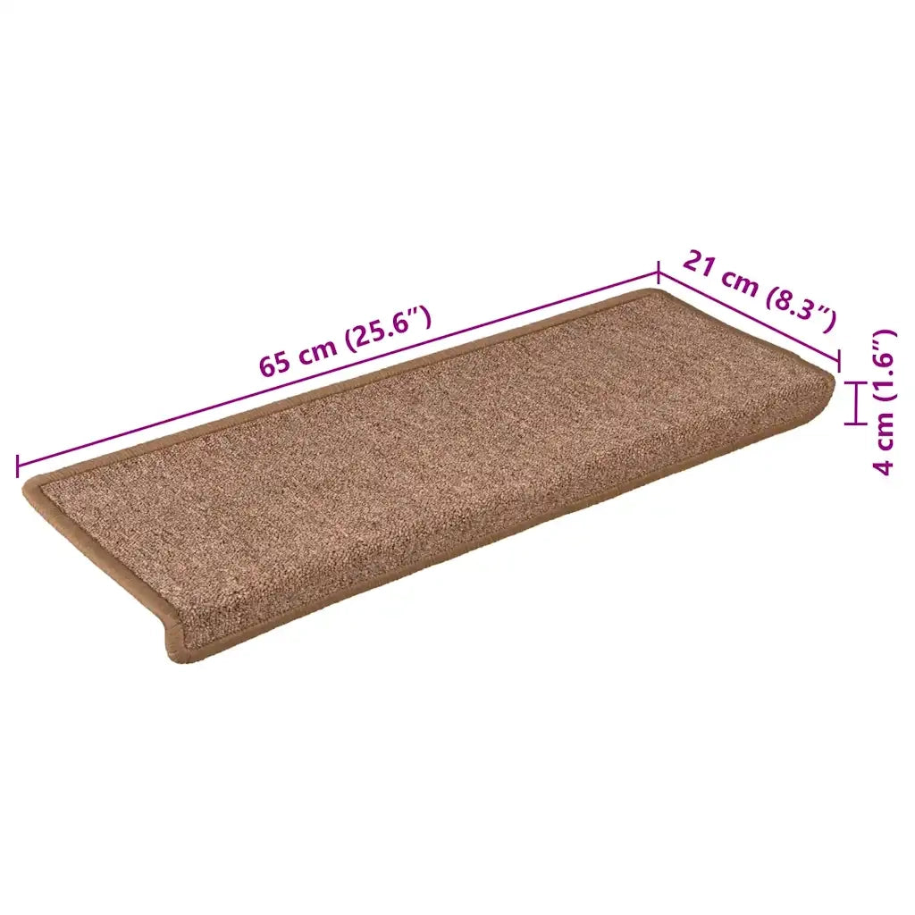 Tappetini per scale 15 pz 65x21x4 cm Marrone Bordo rettangolare 326196