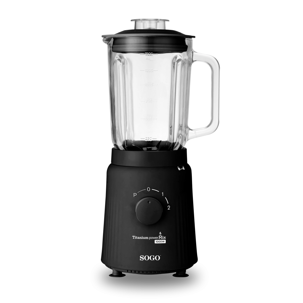 Frullatore con Bicchiere in Vetro  Funzione Pulse e Tritaghiaccio 1000W - Nero Opaco