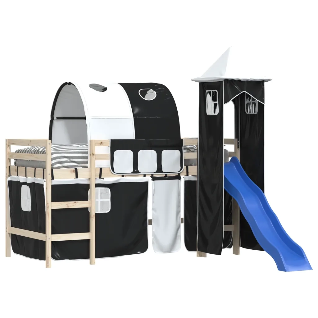 Tende per Letto a Soppalco con Tunnel e Torre Bianco e Nero 835919