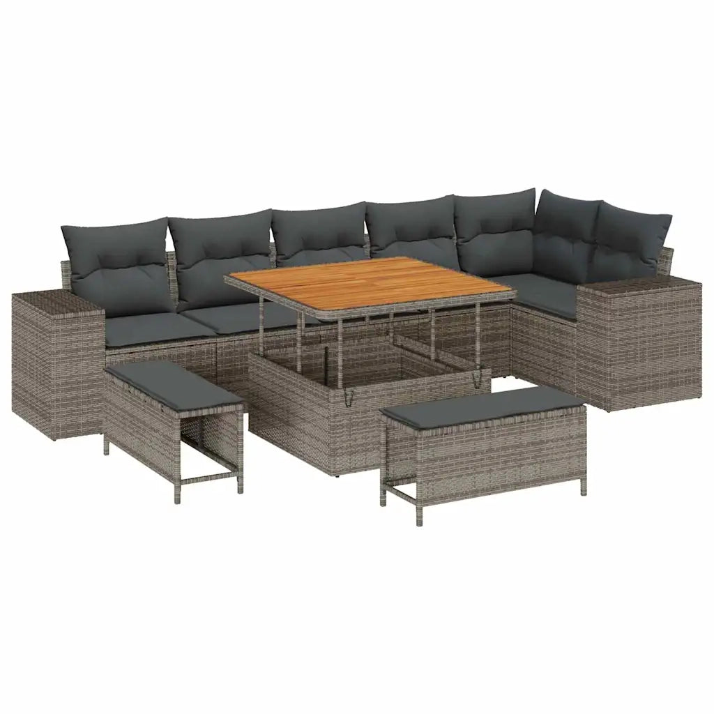 Set Divano da Giardino con cuscino 9 pcs Grigio polyrattan 3362018