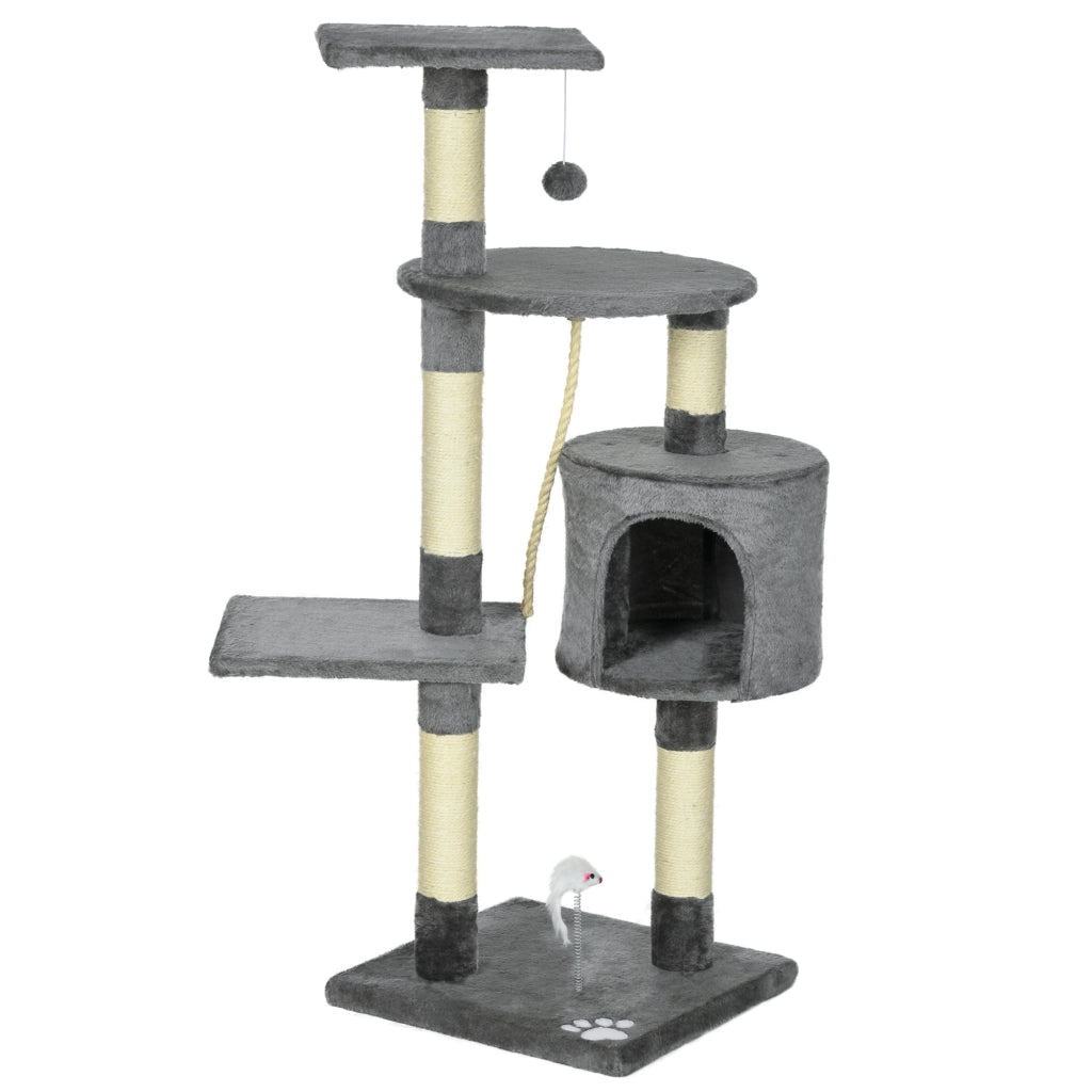 Albero per Gatti con Sisal Cuscini e Giocattoli ¨C Minimal ¨C Grigio Scuro 116 cm