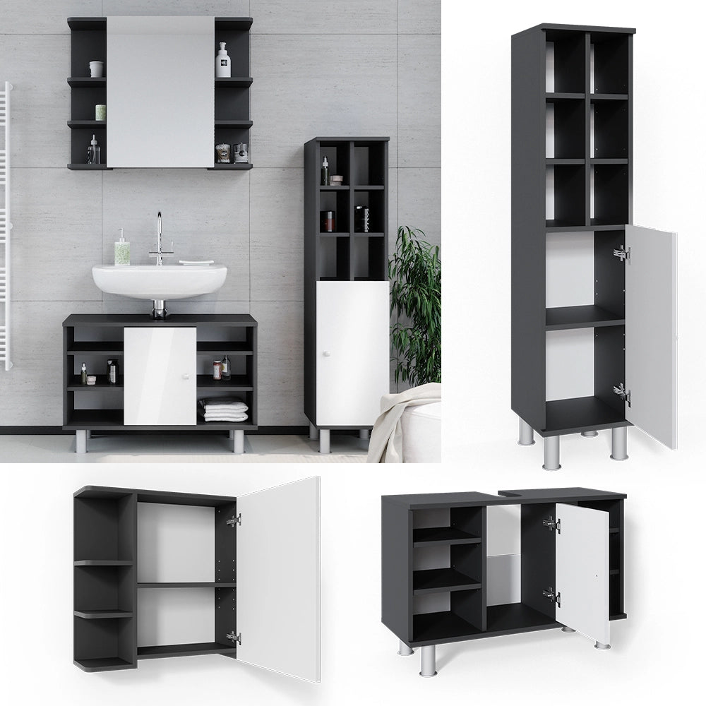 Vicco Set mobili bagno Antracite 3 parti, con colonna