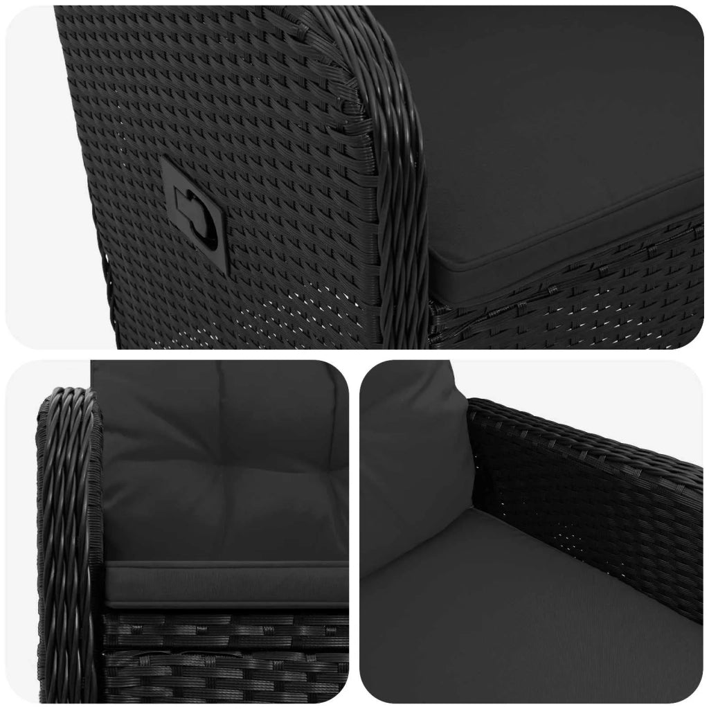 Sedia da Giardino | Sedie da Esterno reclinabile Nero polyrattan