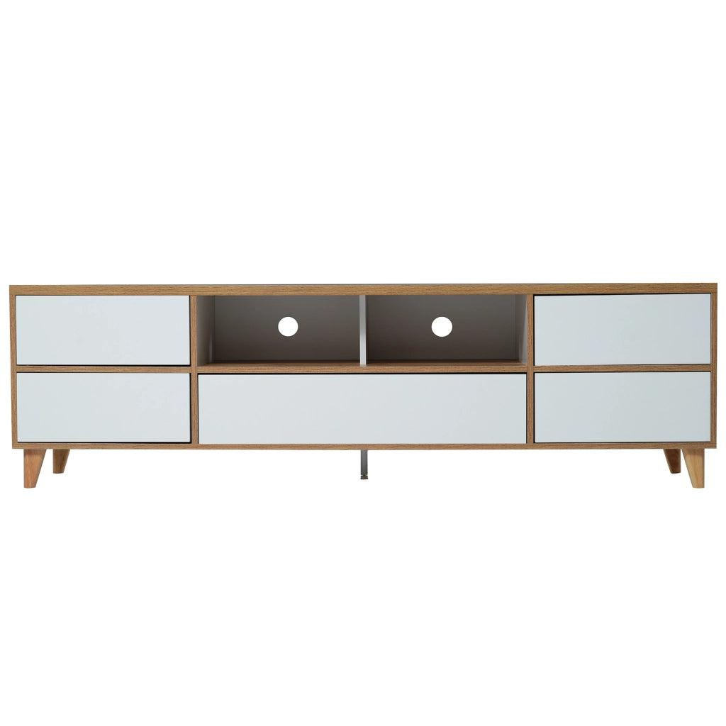 Mobile TV bianco e legno - Zephmum - Stile rustico con ante e ripiani