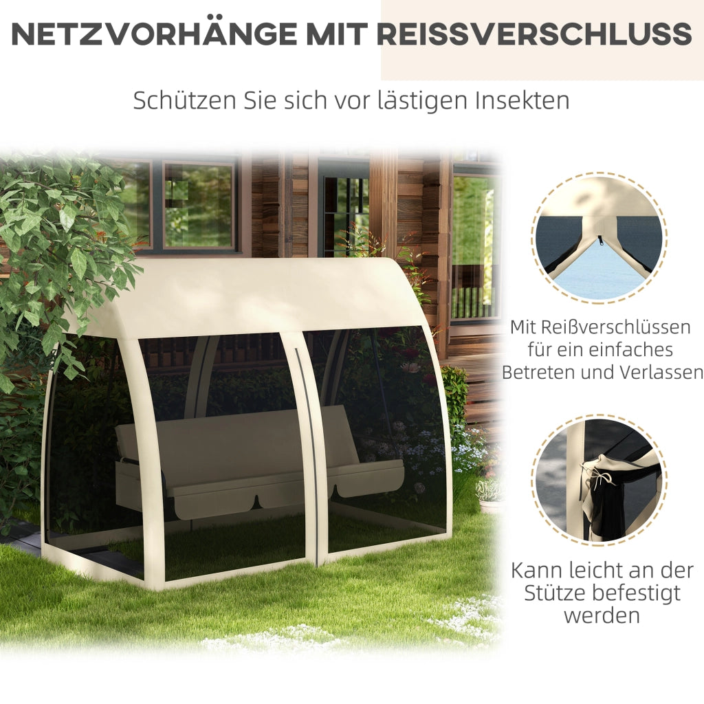 Divano letto da giardino con zanzariera ¨C zephmum ¨C 3 posti in tessuto grigio su telaio in acciaio