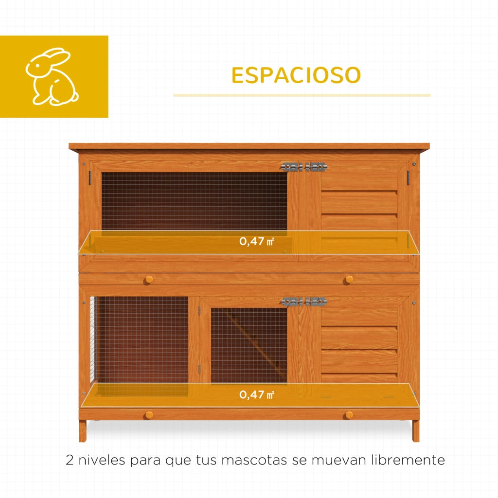 Gabbia per conigli in legno 2 livelli ¨C Minimal ¨C 120x48x100 cm