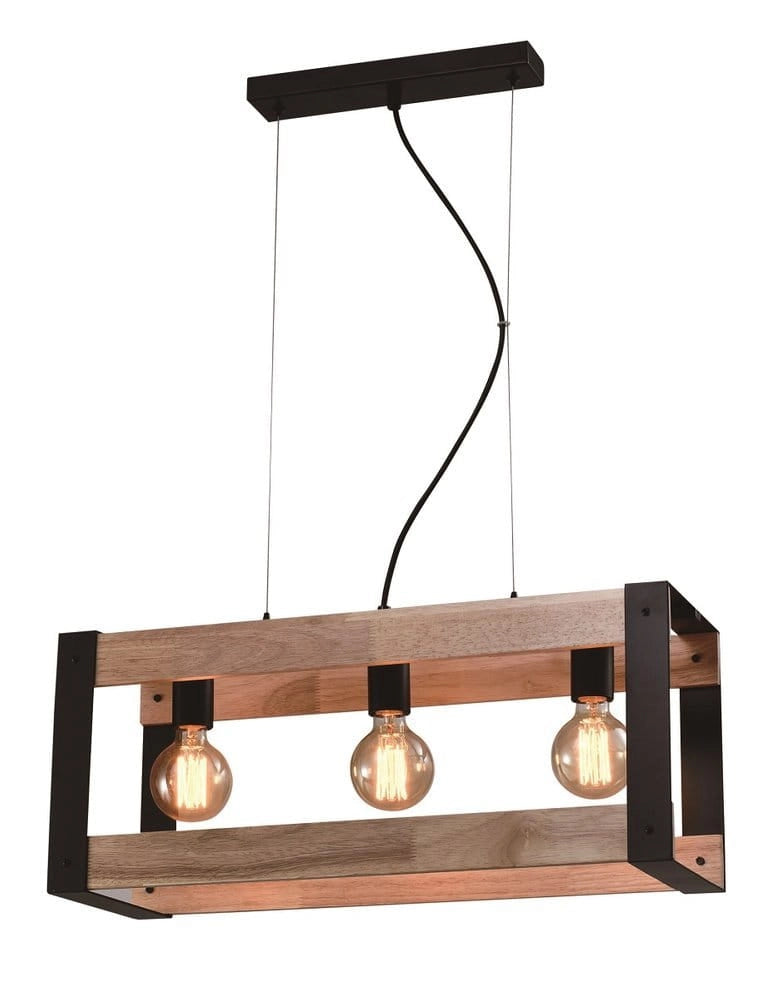 Lampadario Candellux Varna 3xE27 legno nero 60cm regolabile