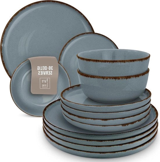 Servizio da tavola in ceramica 12 posti rustico design resistente al vapore blu scuro
