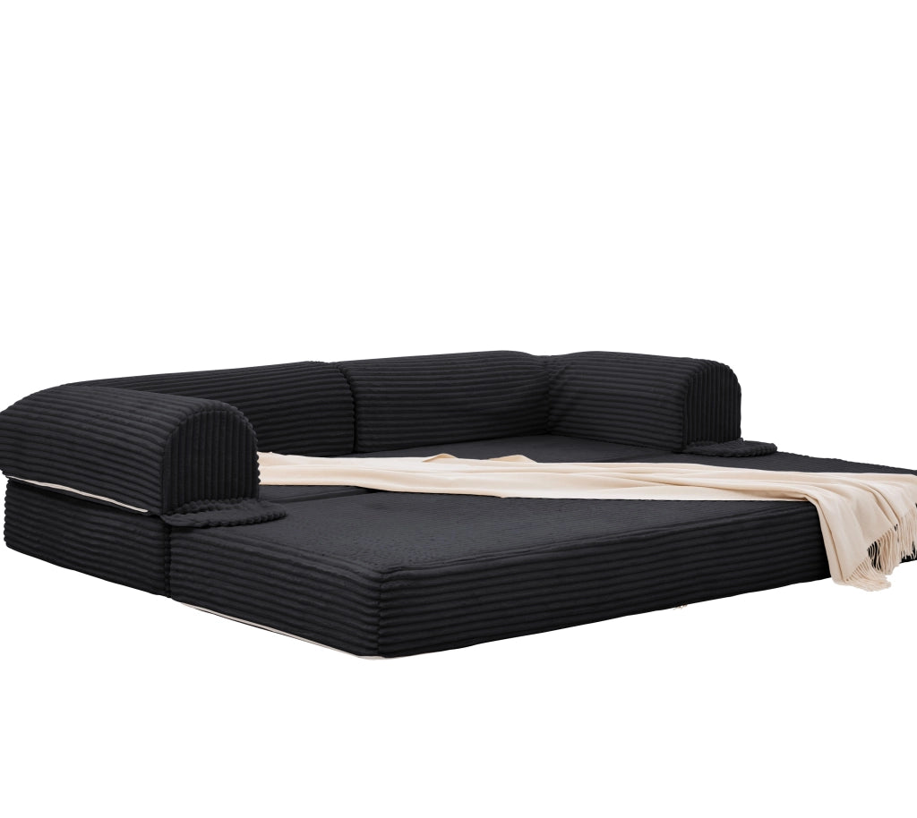 Divano Letto 2 Posti Convertibile in Tessuto A Righe, Beige