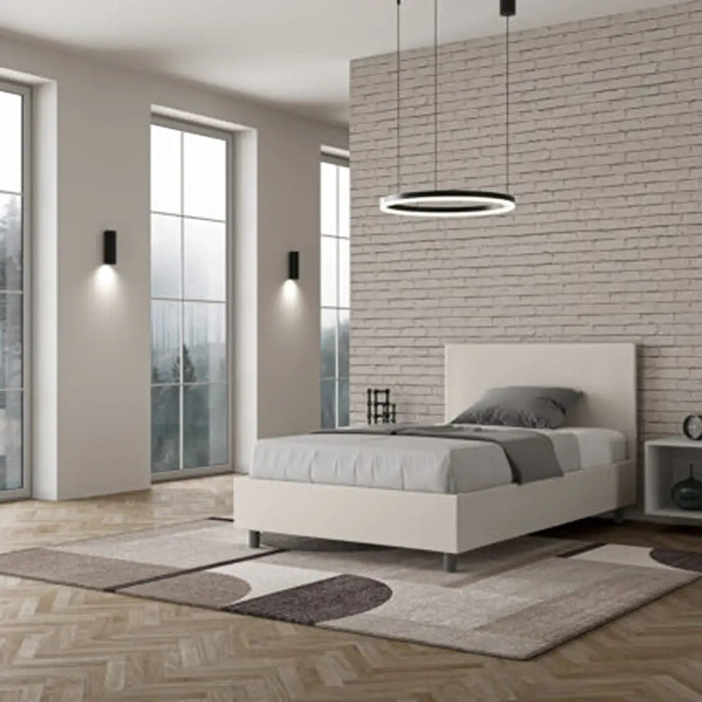 Letto una piazza e mezza con rete imbottito 120x210 similpelle bianco Adele