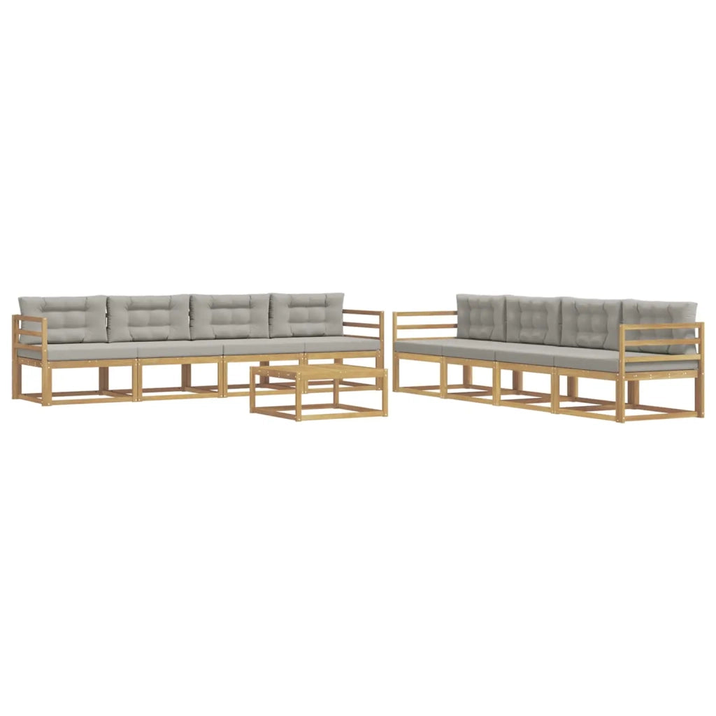 Set di divani da esterno 9 pz Bianco e Grigio Chiaro Poliestere 3386220