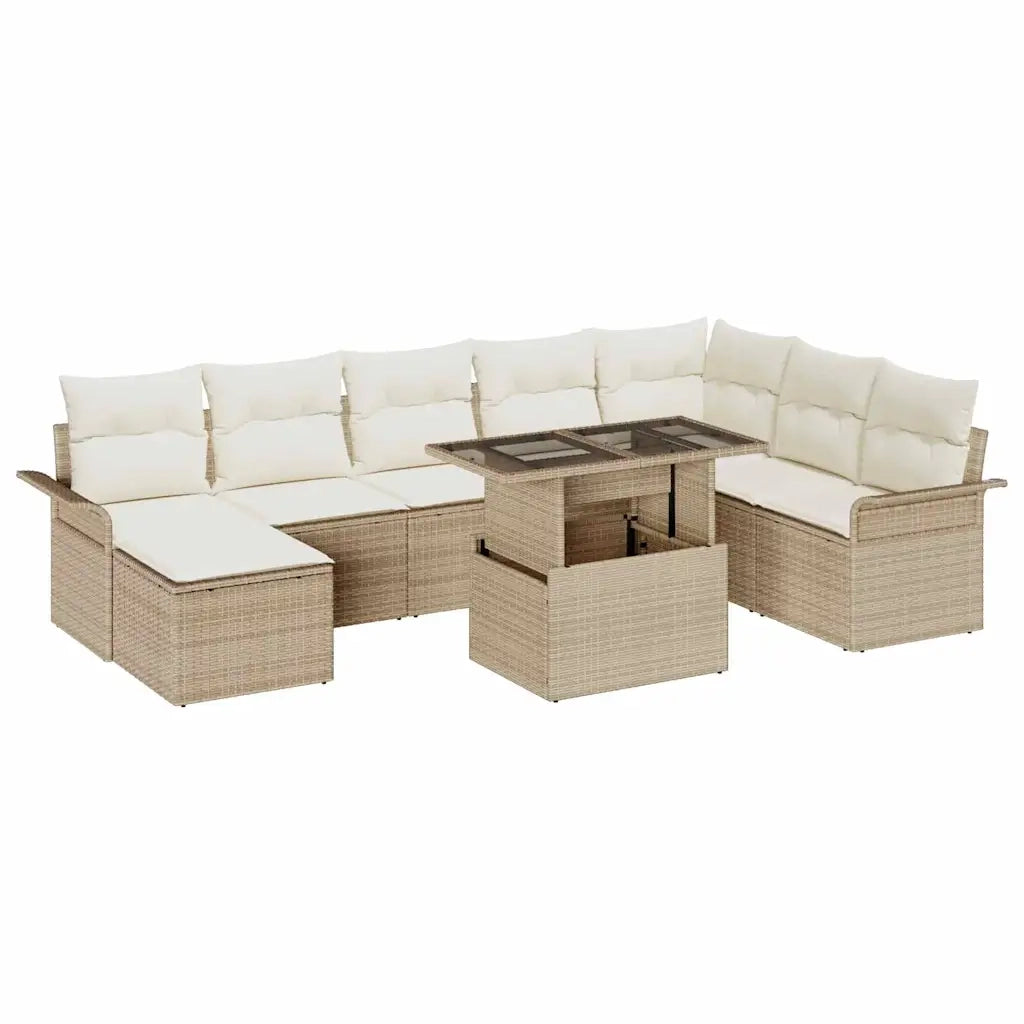 Set Divano da Giardino con cuscino 9 pcs Beige polyrattan 3348337