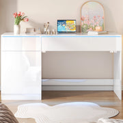 Scrivania lucida con LED, 2 cassetti e 1 vano, per studio e camera da letto, 120 × 50 × 78 cm