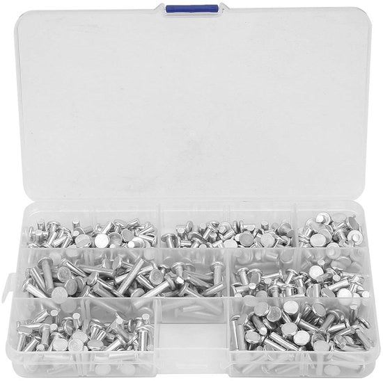 Set di Rivetti in Alluminio - 350 pezzi, solido e multi-formato rivetti a testa piatta M4 4/6/8/10/12/16/20mm