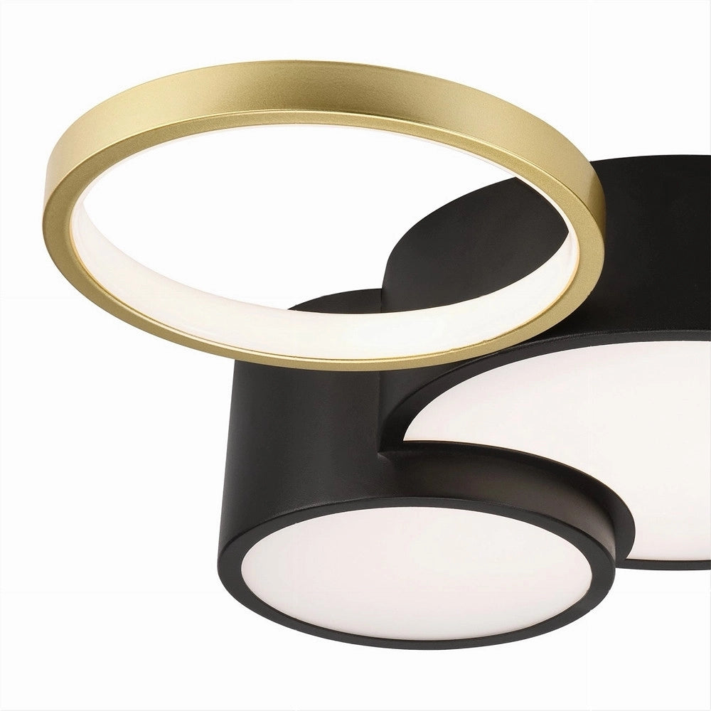 Trade Shop - Plafoniera Led 36w 4 Cerchi Oro Nero Lampada Da Soffitto Moderno Luce 4000k 70951 -