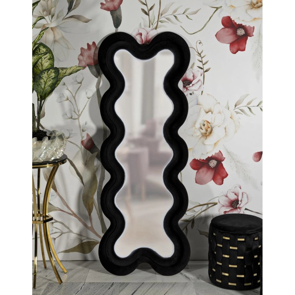 Specchio con Cornice Onda 5, Nero, MDF, 58x4x160 cm
