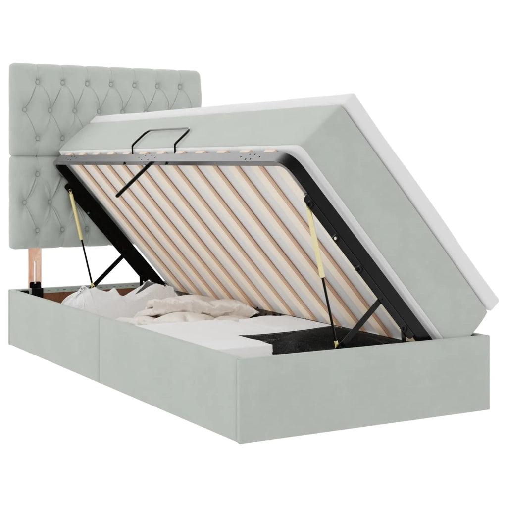 Letto con contenitore e LED Grigio chiaro 90 x 200 cm Velluto