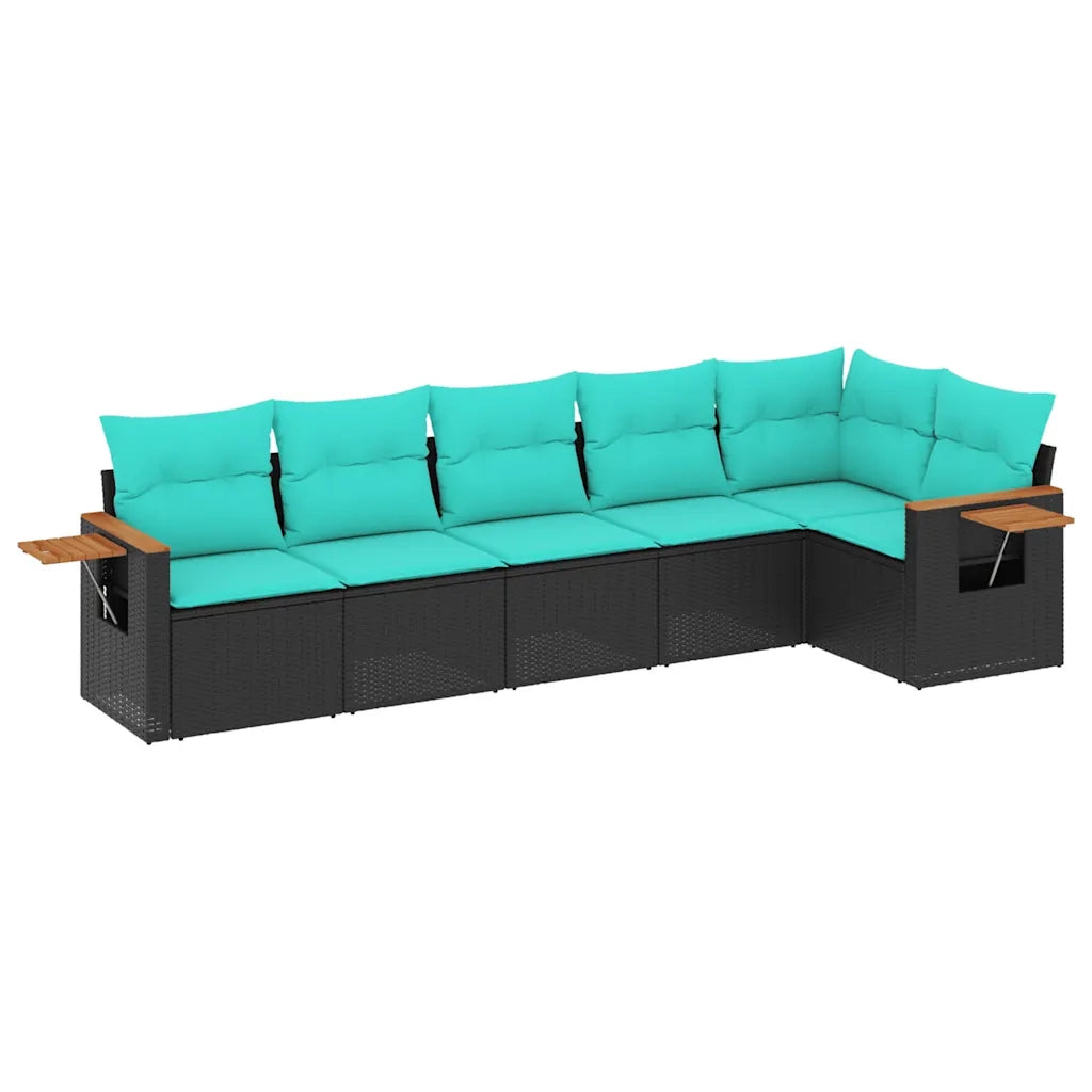 Set Divani da Giardino 6 pz con Cuscini Nero in Polyrattan 3226827