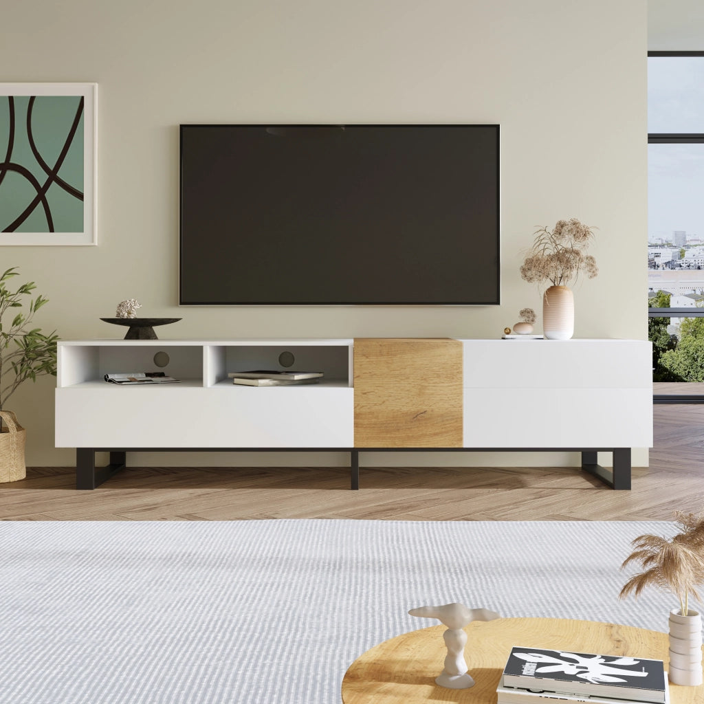 Mobile TV ¨C MINIMAL ¨C Bianco e Legno, 180x50x38 cm