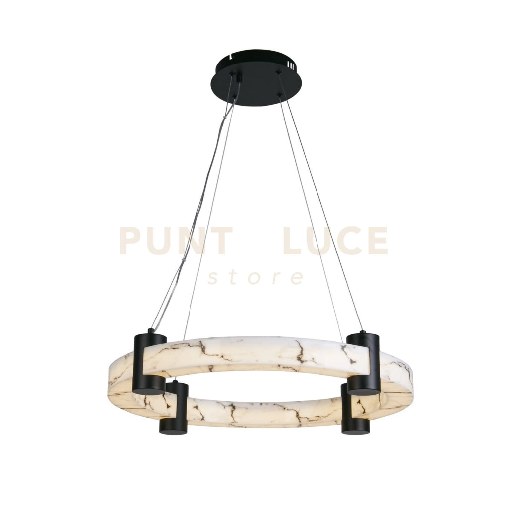 Lampada a sospensione Moonbeam LED, metallo nero e resina marmorizzata