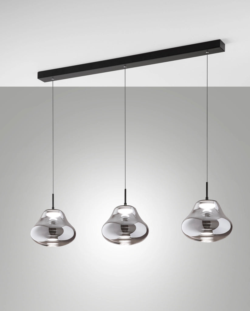 Lampada a Sospensione Deva 42W LED CCT Dimmerabile a step, Struttura in Metallo e Vetro Borosilicato Fumé, IP20 - Deva Collection