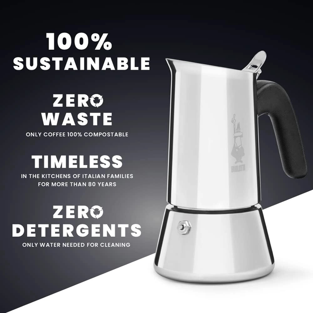 Caffettiera Venus 2 Tazze in Acciaio Inox caffè espresso Manico Ergonomico e Valvola di Sicurezza Bialetti