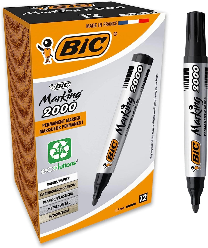 Confezione 12 Pezzi Pennarelli Indelebili Marking 2000 Nero Bic