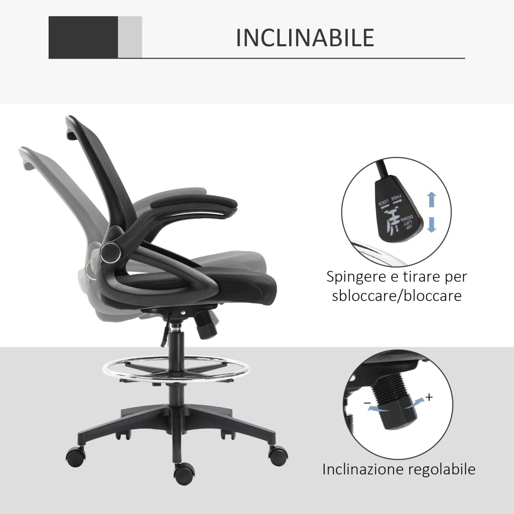 Sedia da Ufficio con Schienale Rete e Braccioli ¨C Minimal ¨C Nera 64x60x106-126 cm