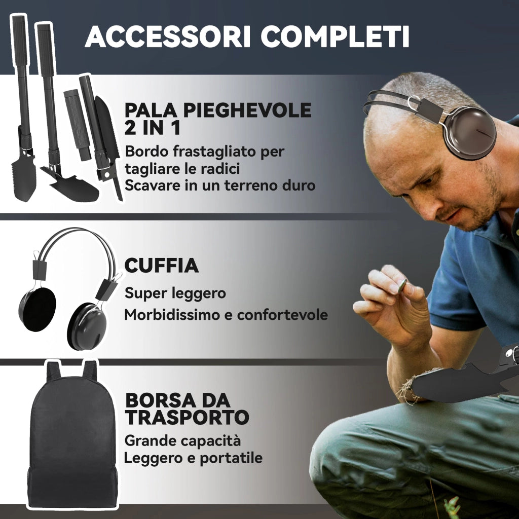 Metal Detector Professionale con 5 Modalità IP68 e Display LCD
