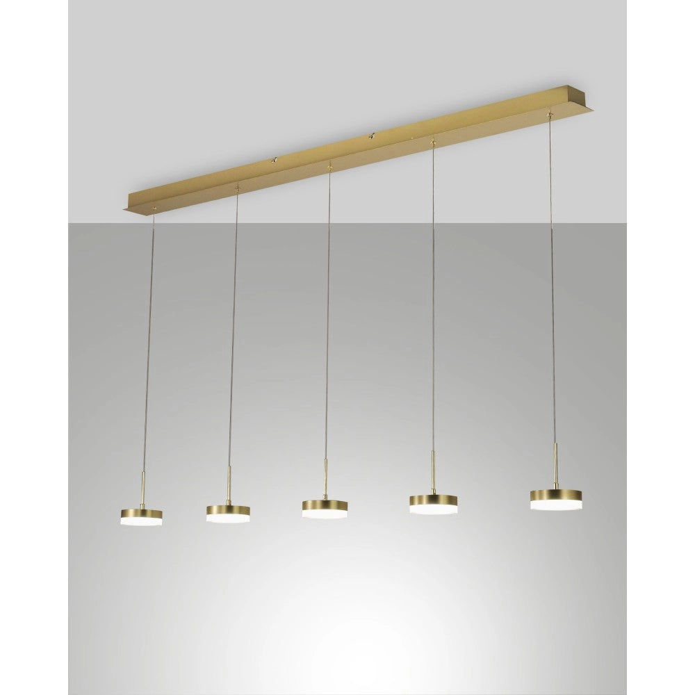 Lampada a sospensione Dunk 5 luci Fabas Luce - LED 40W dimmerabile - Ottone satinato Design lineare