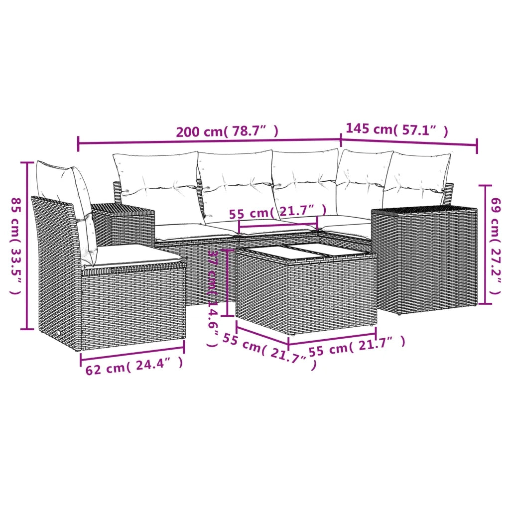 Set Divano da Giardino 6 pz con Cuscini Grigio in Polyrattan