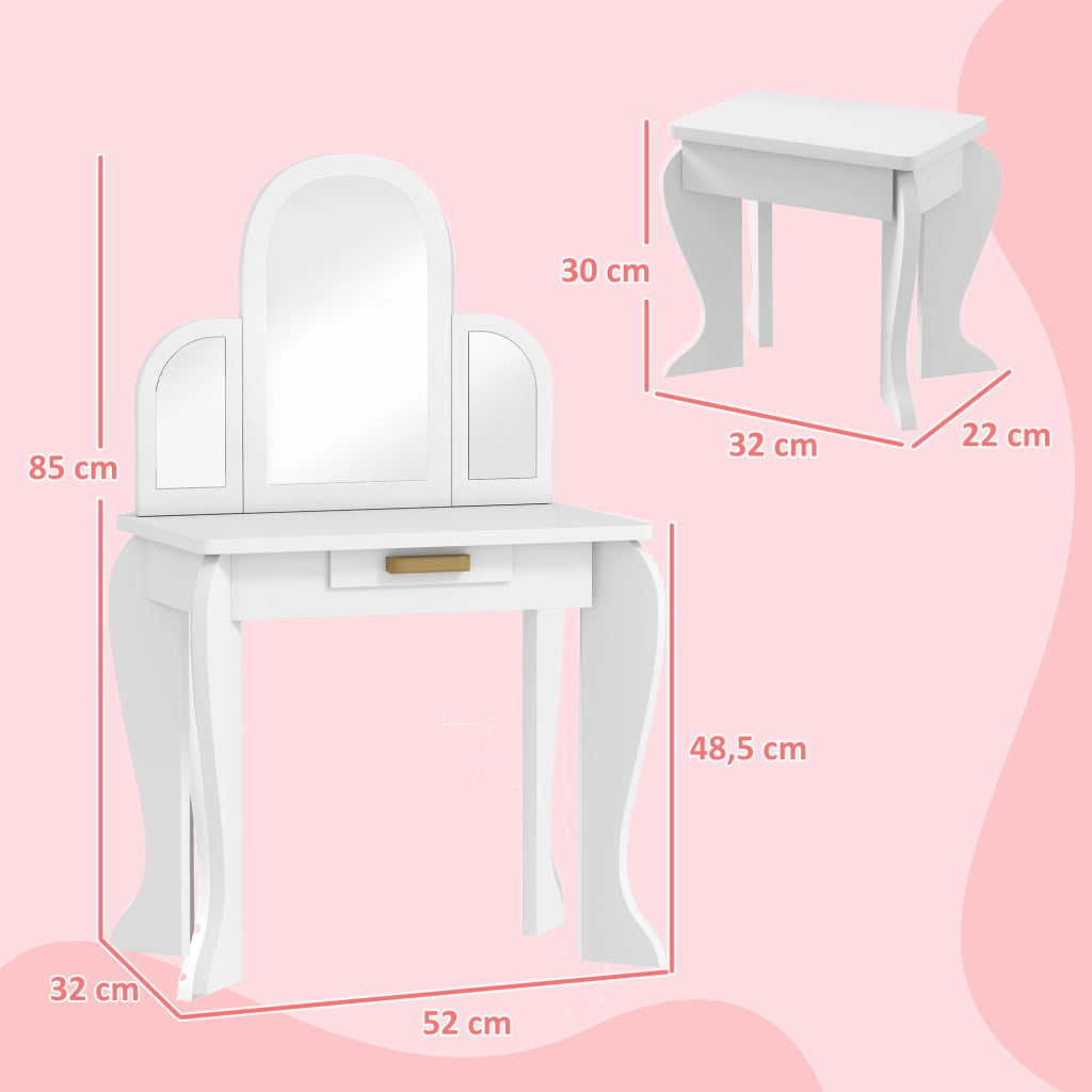 Tocador per Bambini con Specchio e Sgabello ¨C Minimal ¨C Bianco 3-6 Anni