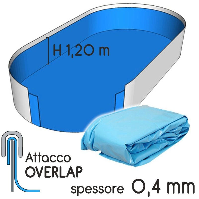 Liner Per Piscina A Forma Ovale 7,30 X 3,70 X H. 1,20 M Swirl - Attacco Overlap - Spessore 0,325 Mm Colore: Azzurro, Tipo attacco: Overlap