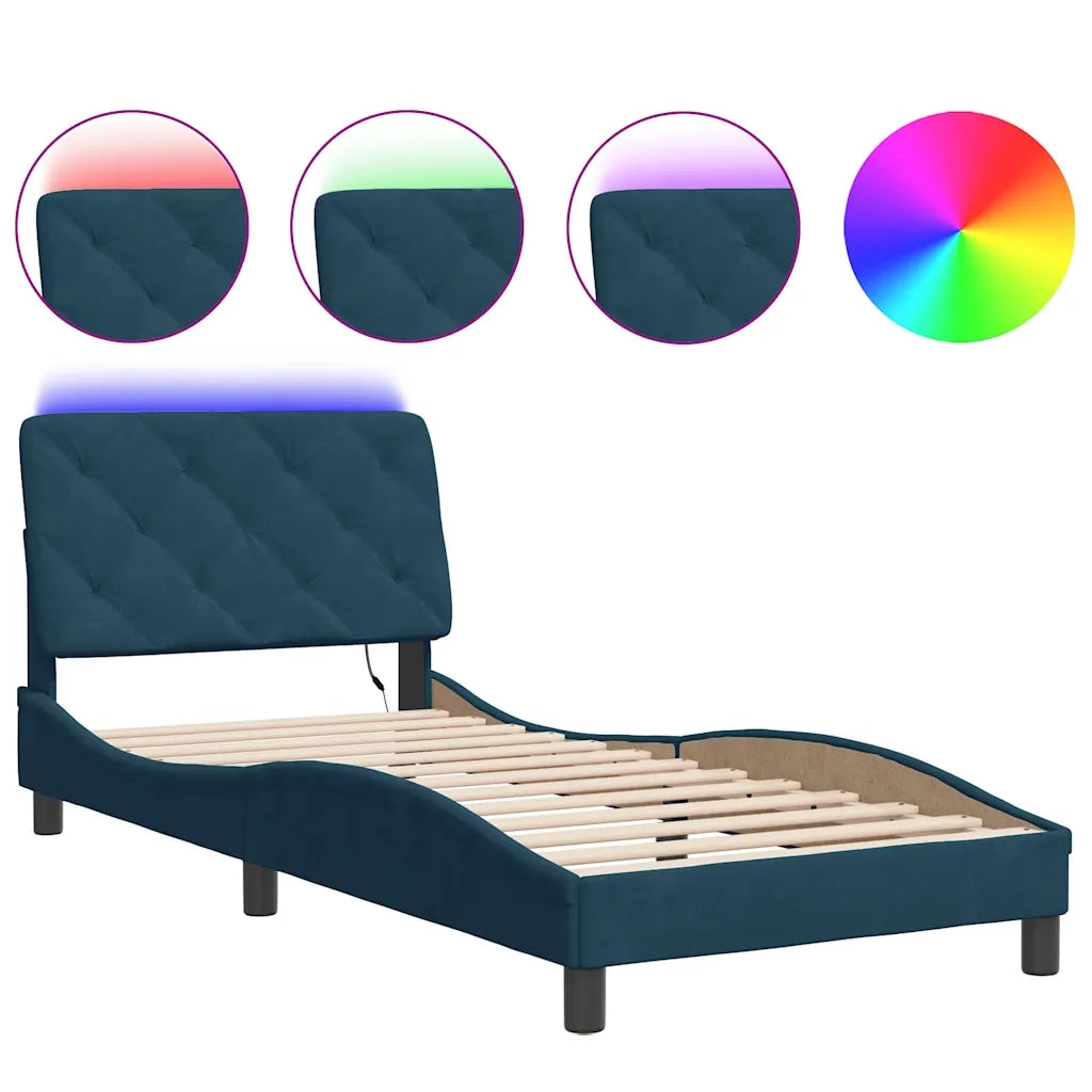 Giroletto con LED senza Materasso Blu 80x200 cm in Velluto