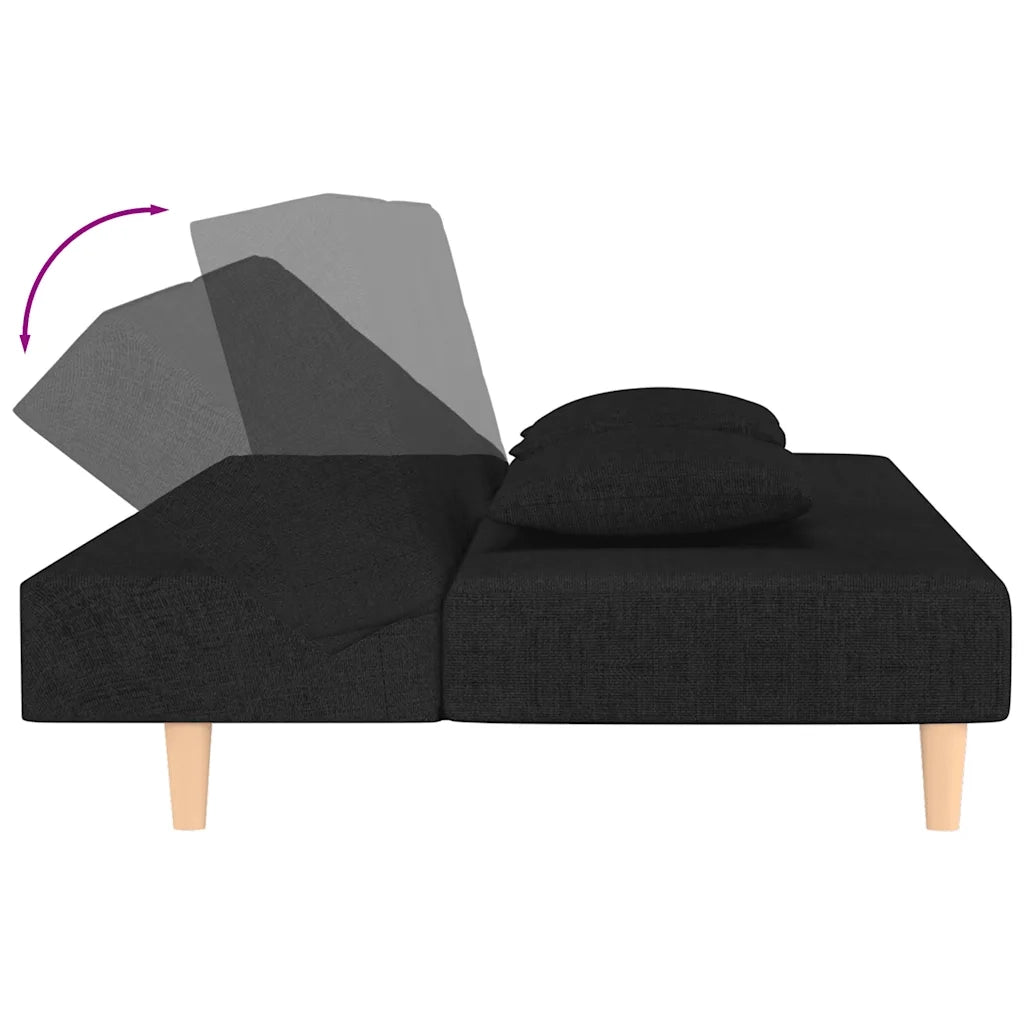 Divano Letto a 2 Posti con 2 Cuscini-Sofa Letto 2 Posti-Daybed Nero in Tessuto 608538