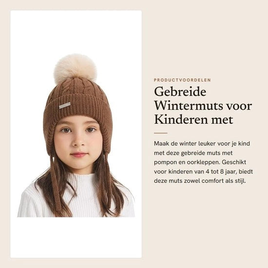 Cappello per bambini con pompon e orecchie - materiale di lana - forma comoda - cappe per bambini
