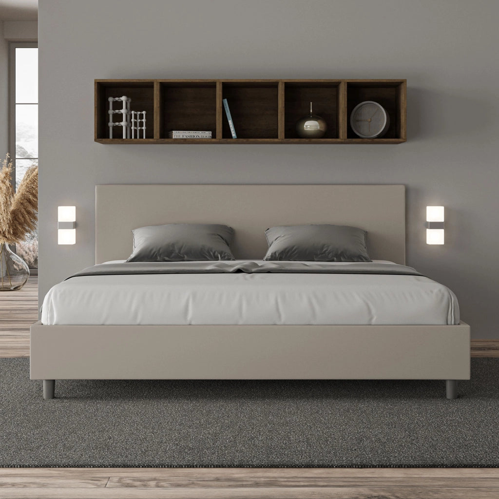 BS COM Letto con rete imbottito 180x190 similpelle tortora