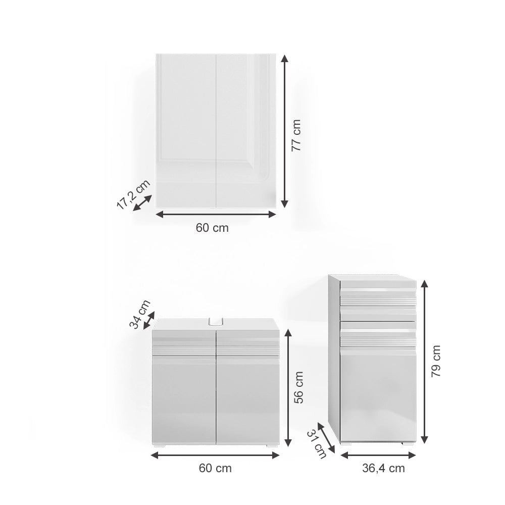 Vicco Set mobili bagno Bianco lucido 3 parti