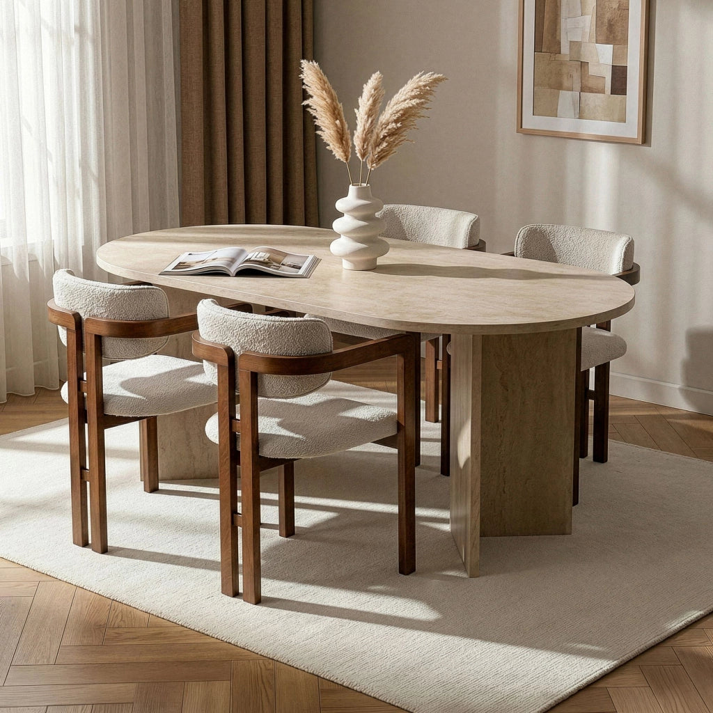 Noharoha, set Tavolo e Sedie 6 Posti, Beige Marmo