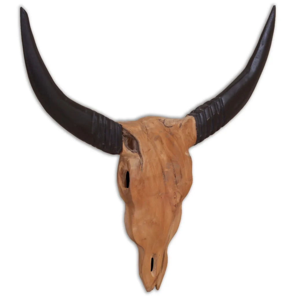 Scultura Teschio di Toro da Parete in Teak 69x6x60 cm CFW3376194