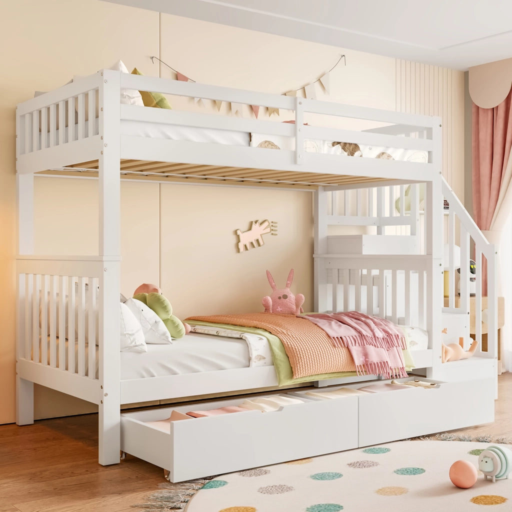 Letto a Castello con Scala e Cassetti ¨C MINIMAL ¨C Bianco 90x200